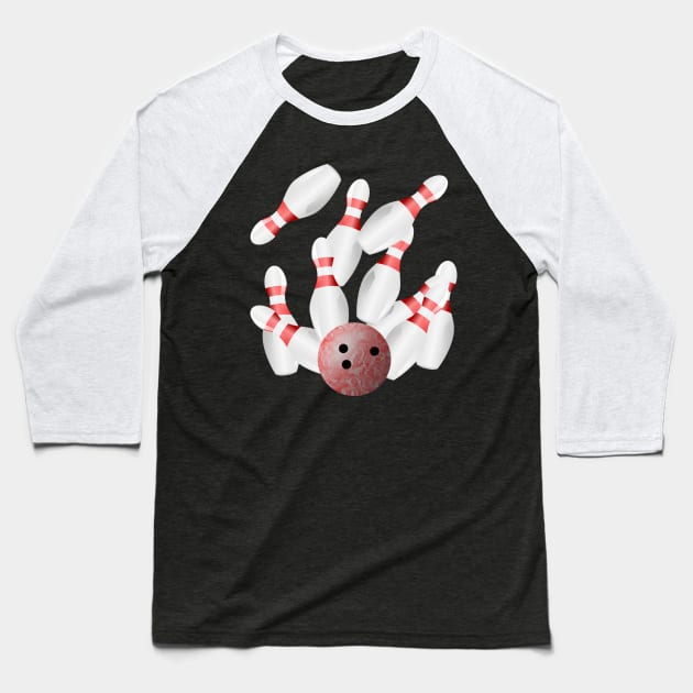 Ten Pin Bowling Strike Baseball T-Shirt by mailboxdisco